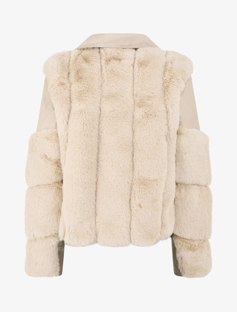 Perfecto en simili et fourrure synthétique - Beige - 2