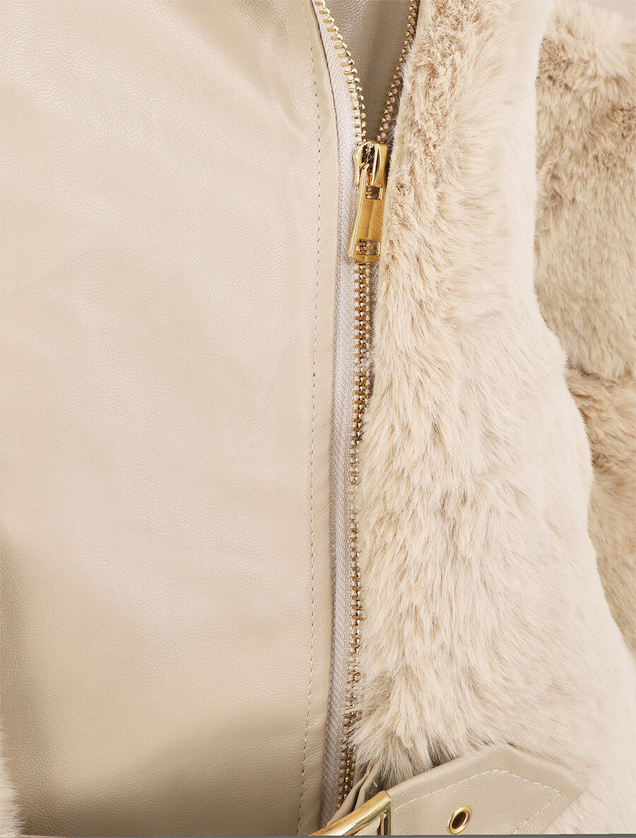 Perfecto en simili et fourrure synthétique - Beige - 3