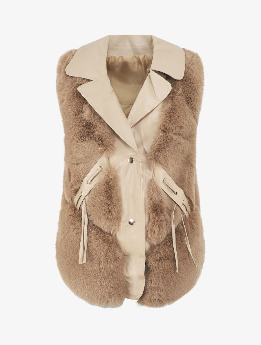 Veste bi-matière boutonnée - Taupe - 4