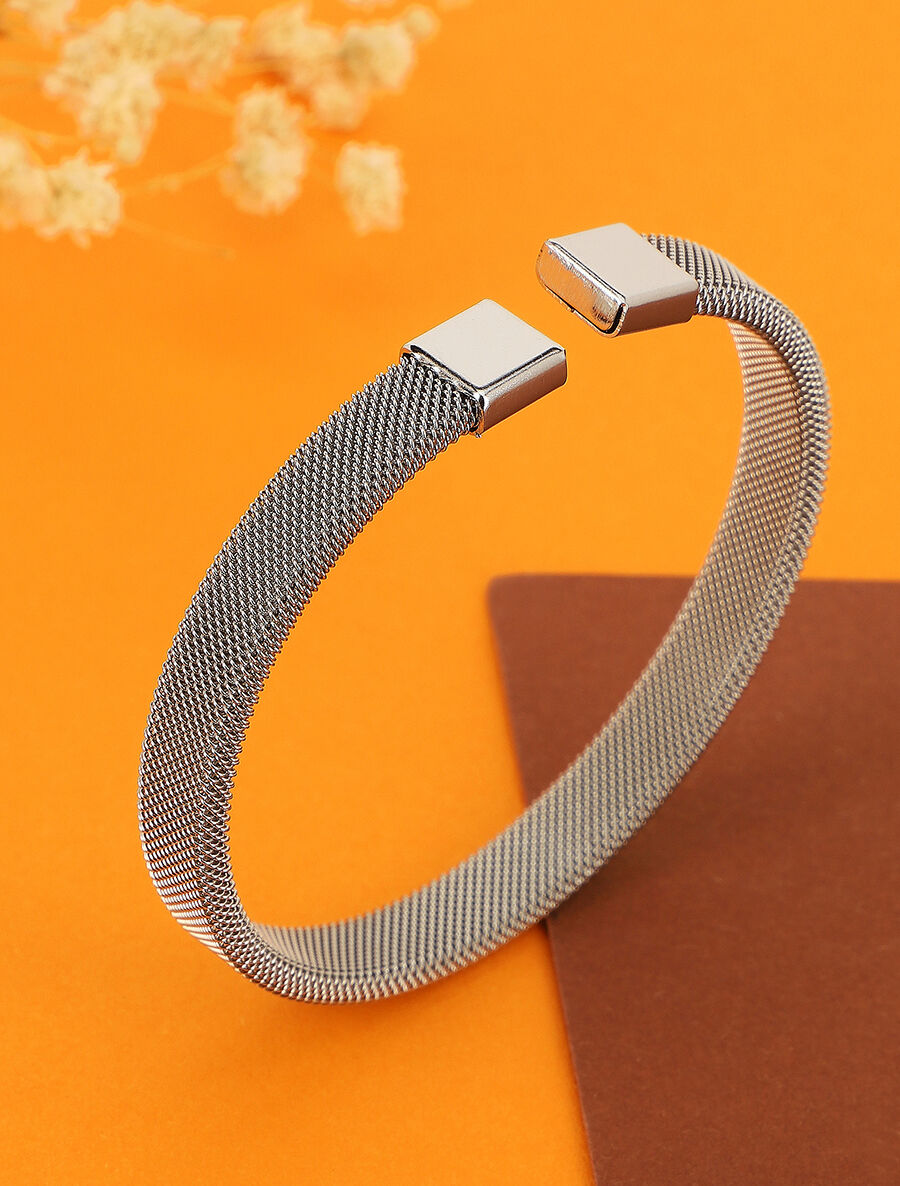 Jonc ouvert style maille polonaise - Argent - 1