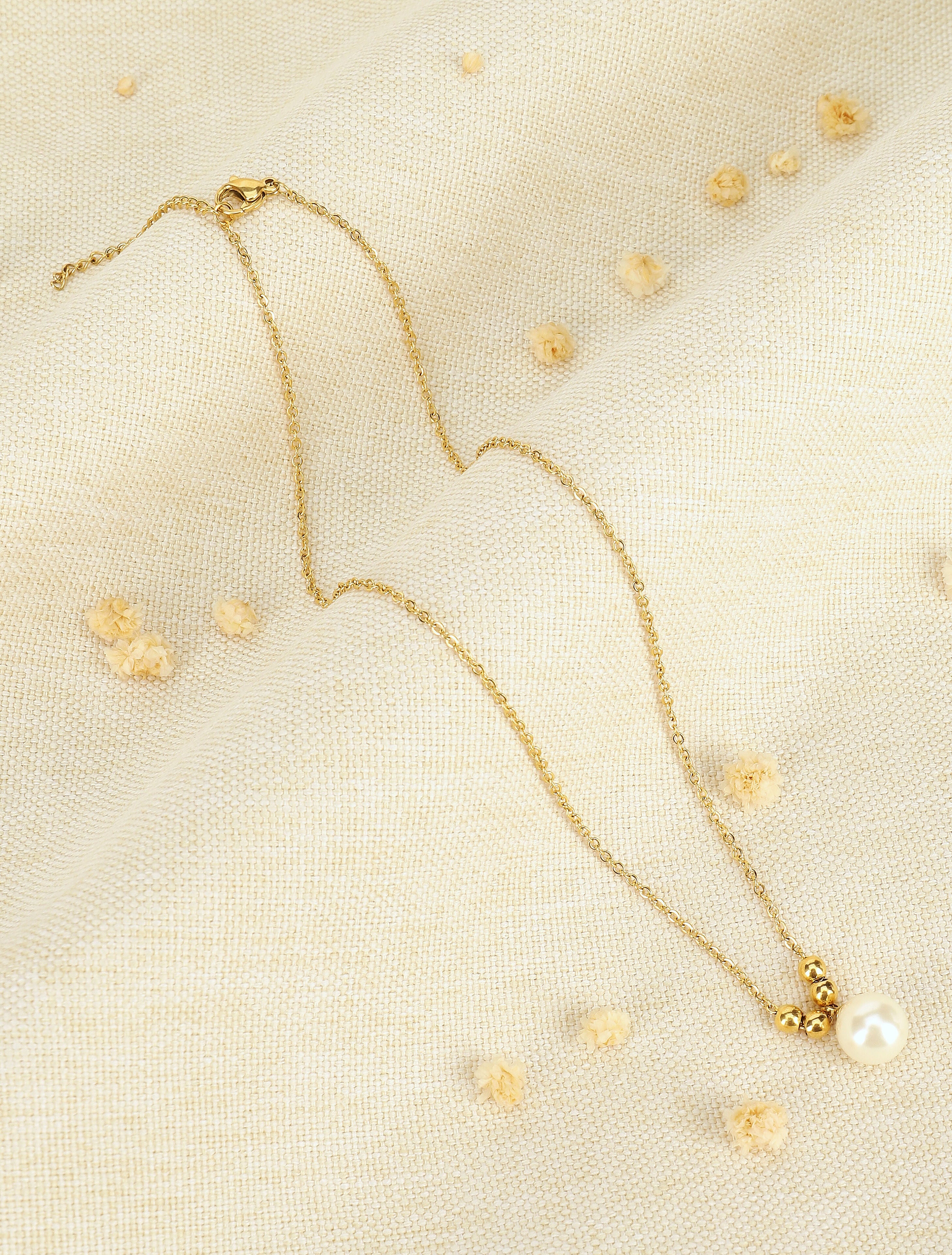 Collier à billes et perles blanche - Or - 4