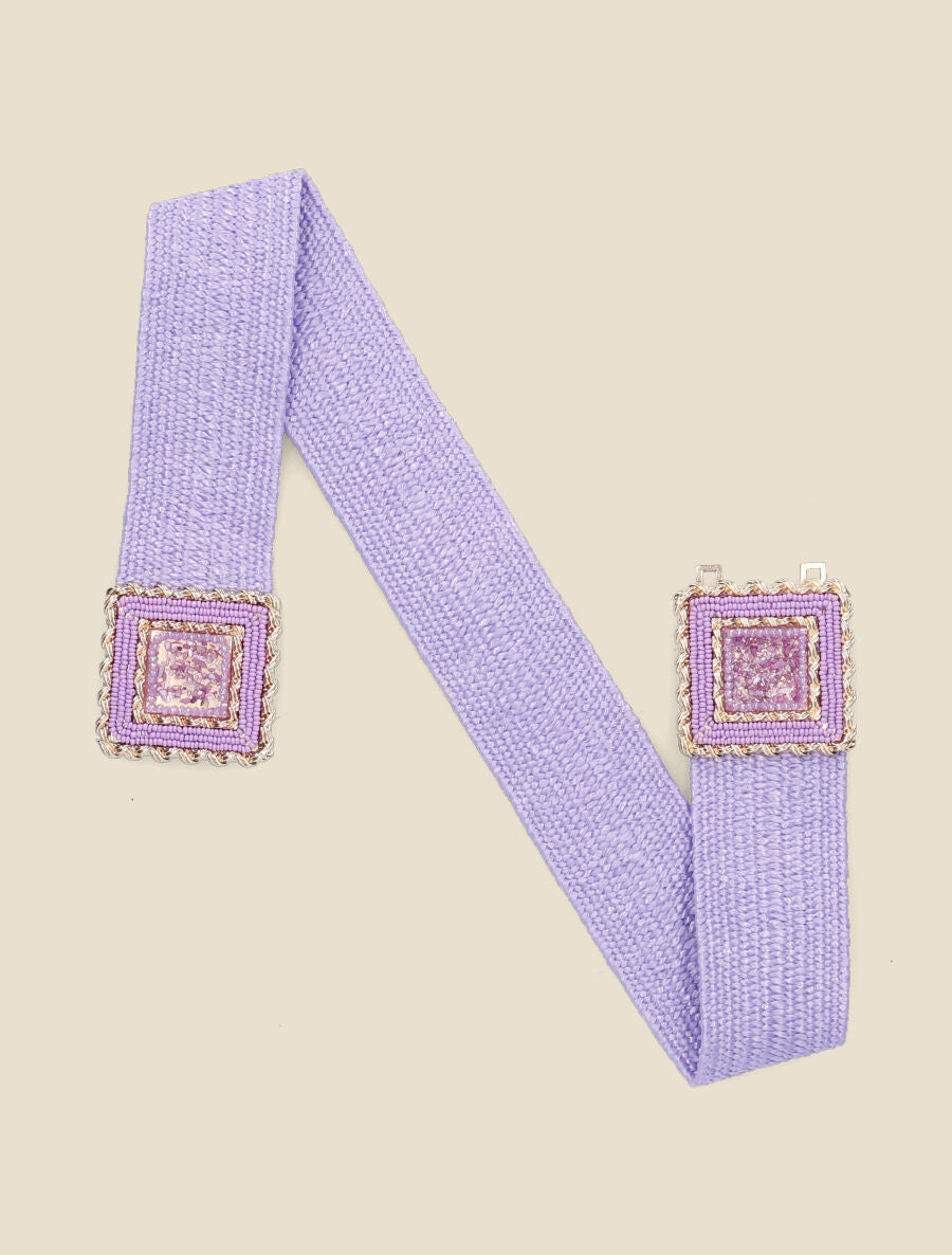 Ceinture boucle carrée à perles - Lilas - 1