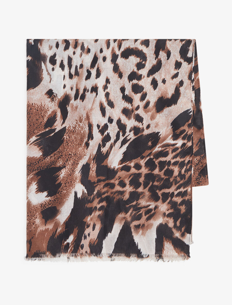 Foulard à bords éffilochés imprimé animal - Marron - 2
