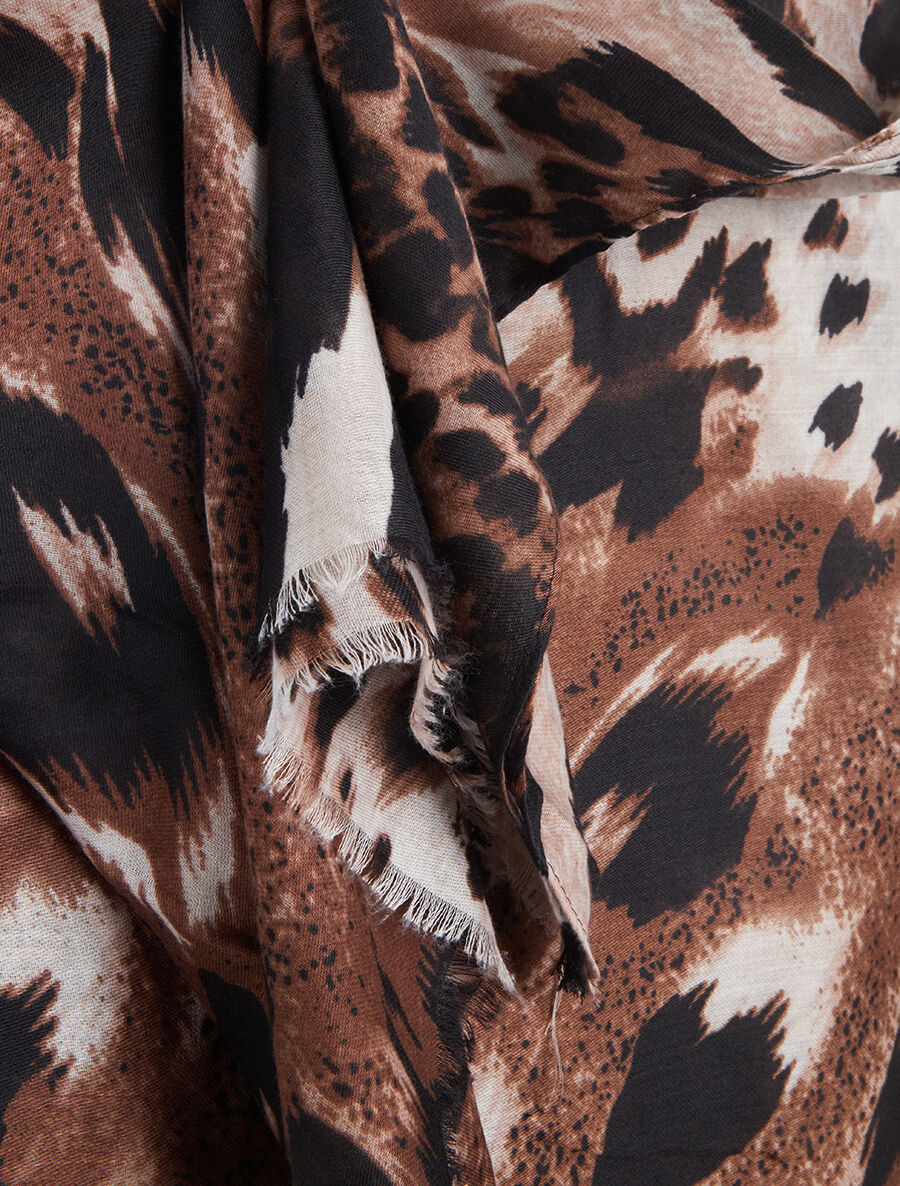 Foulard à bords éffilochés imprimé animal - Marron - 3