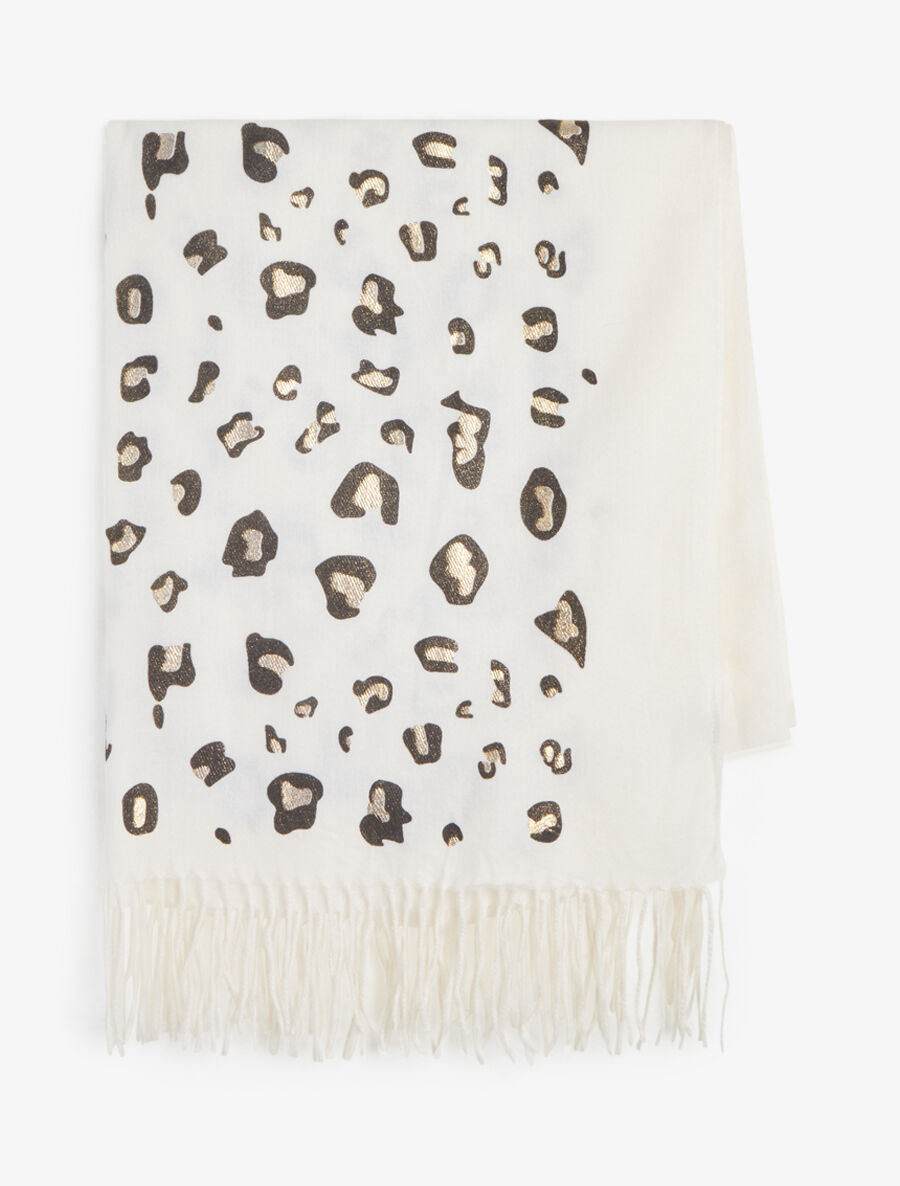 Foulard épais imprimé léopard irisé - Écru - 2