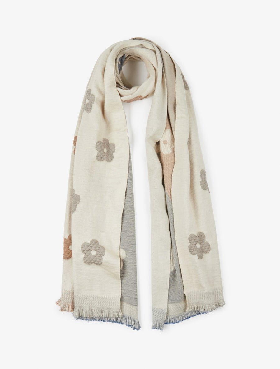 Echarpe à motif fleurs - Beige - 1