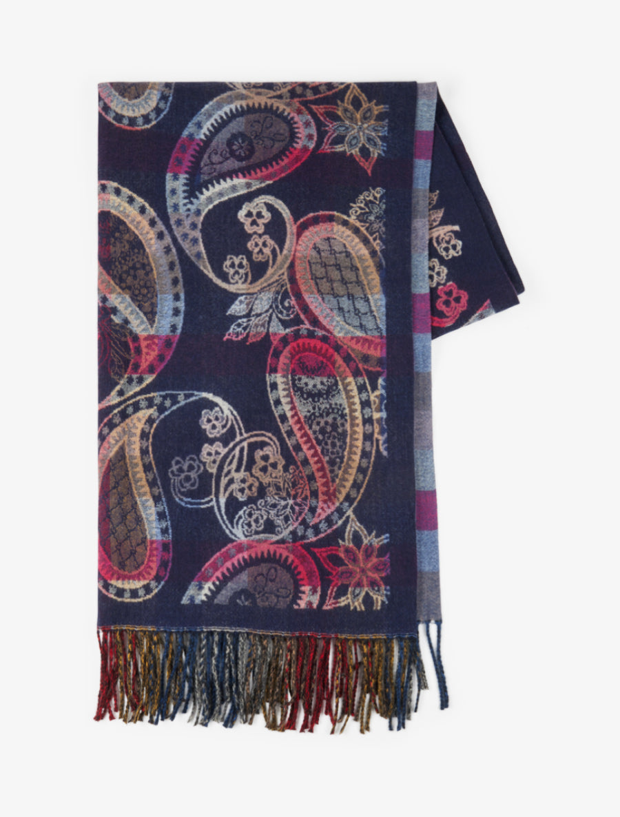 Echarpe à imprimé cachemire à bords frangés - Marine - 2