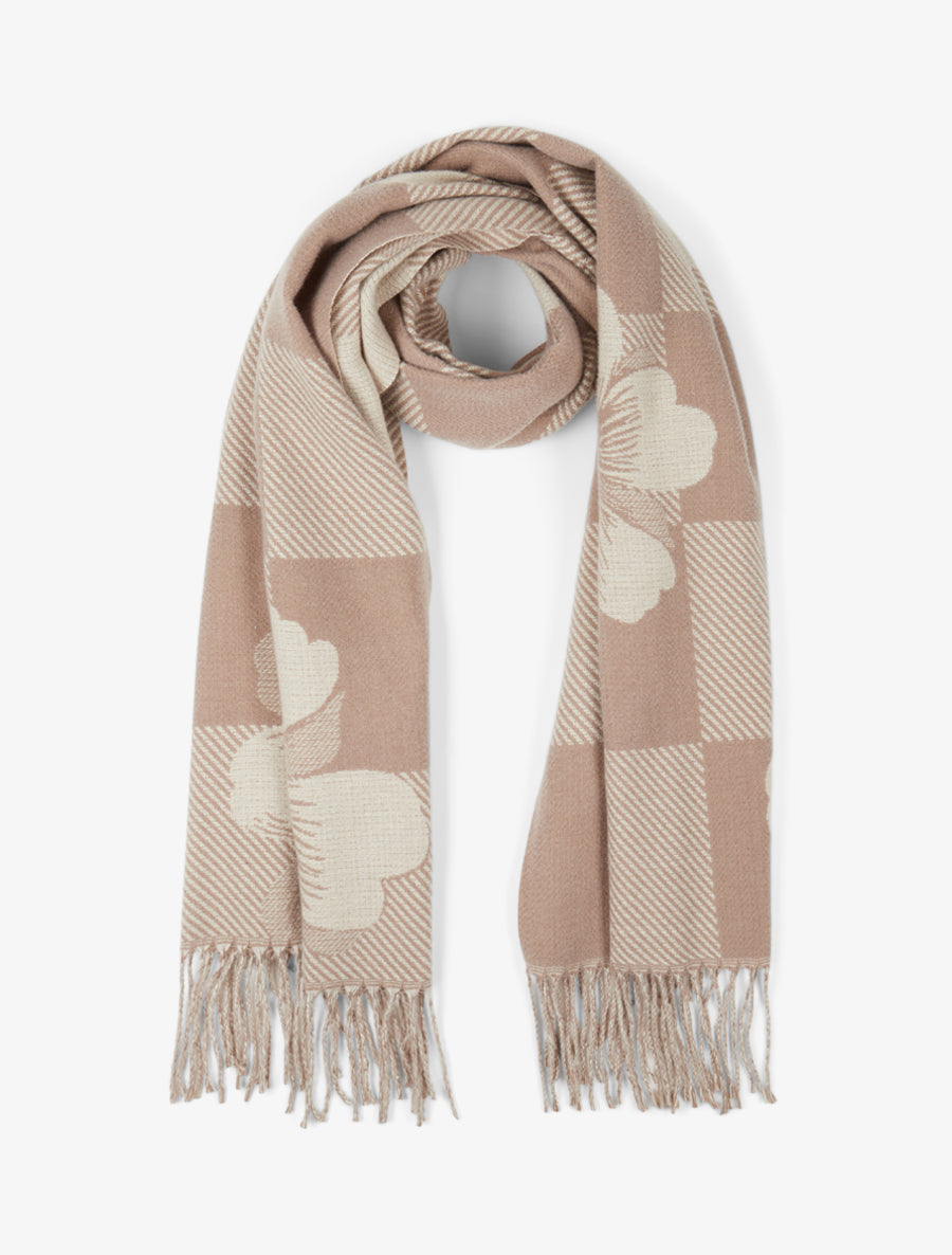 Echarpe à carreaux et fleurs - Taupe clair - 1