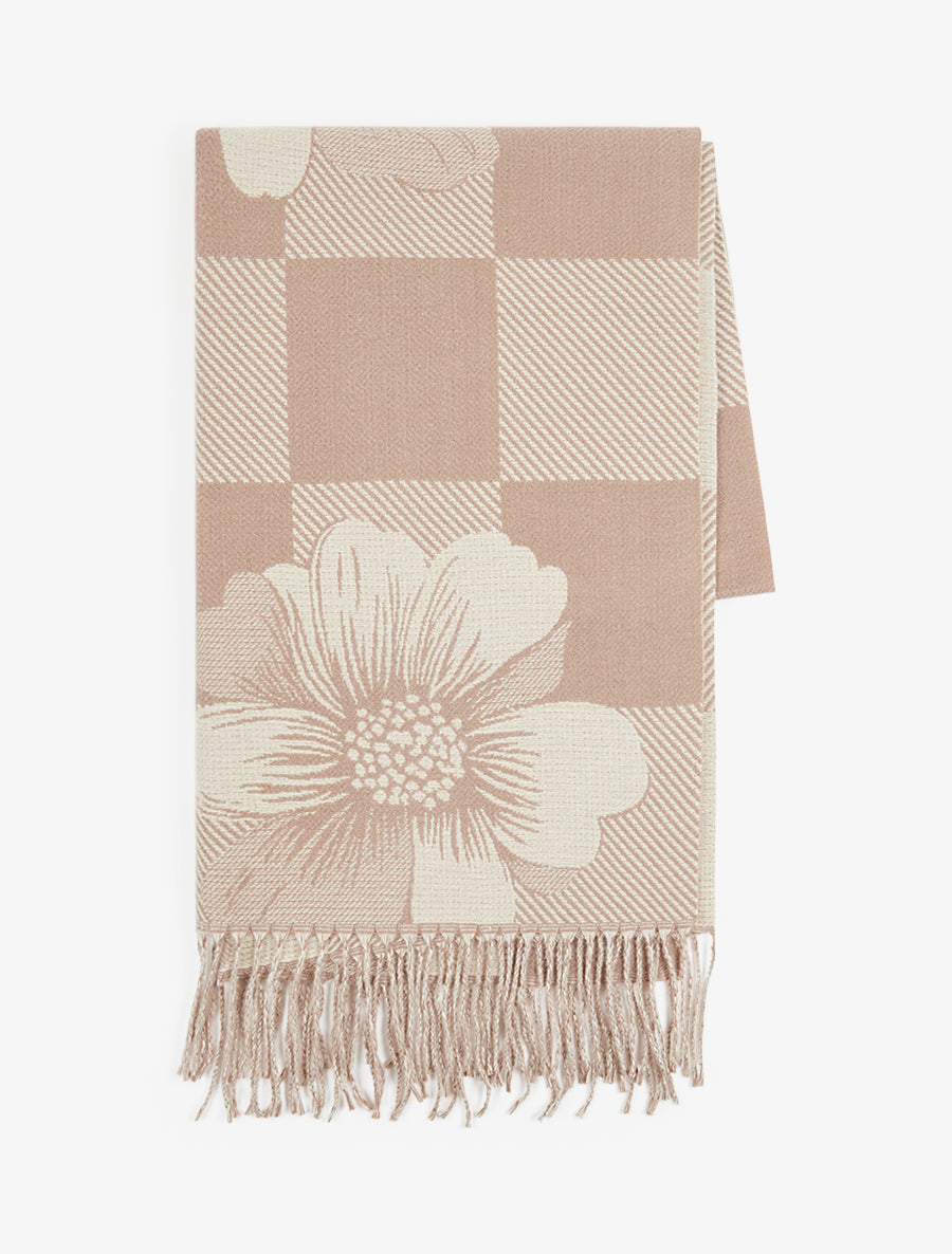 Echarpe à carreaux et fleurs - Taupe clair - 2