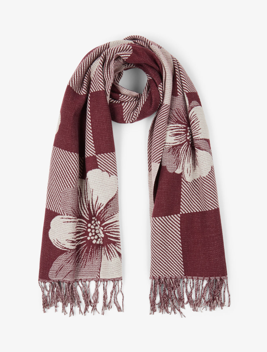 Echarpe à carreaux et fleurs - Prune - 1