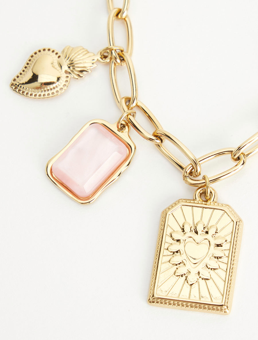 Collier fantaisie à motifs coeur et pierre colorés - Rose - 3