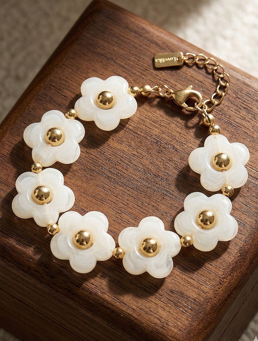 Bracelet motif fleurs en résine - Blanc - 1