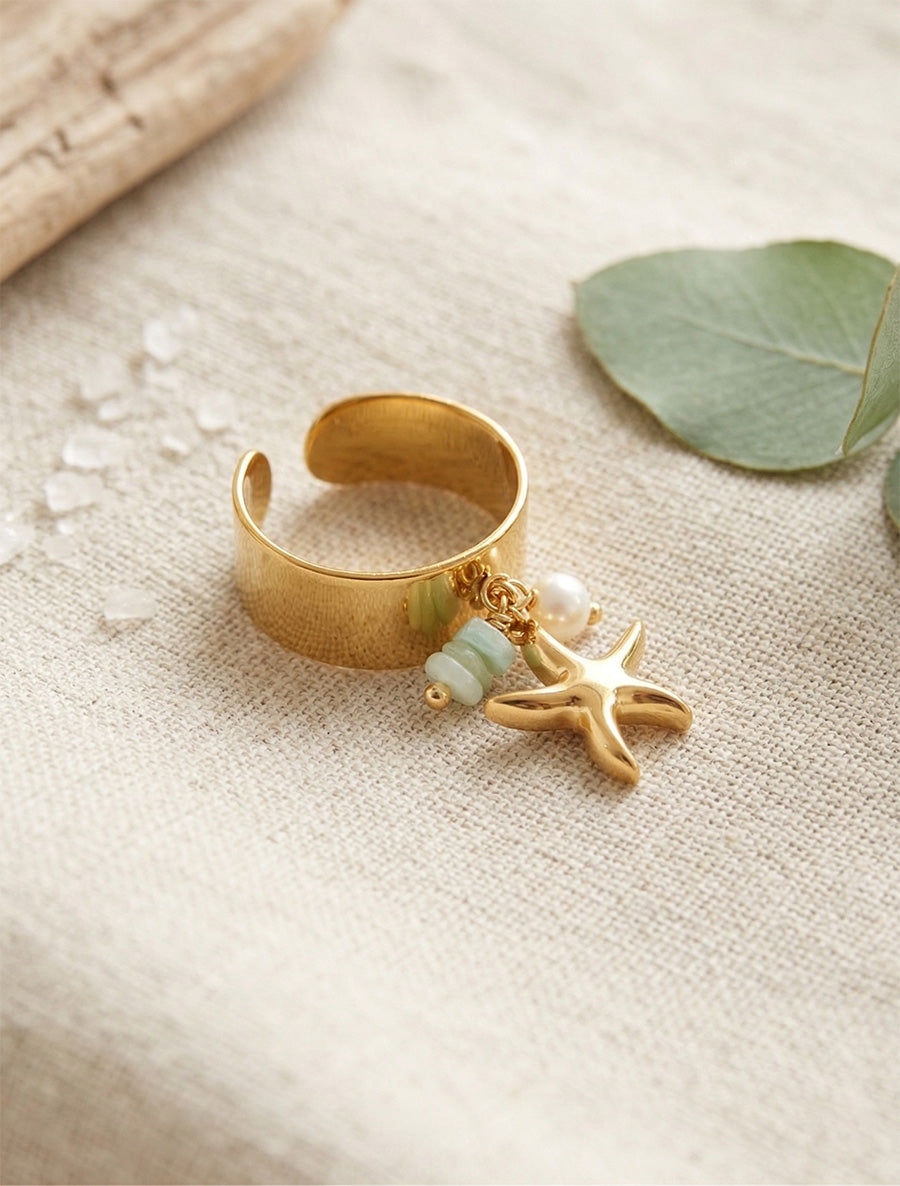 Bague ajustable à breloque étoile de mer - Or - 1