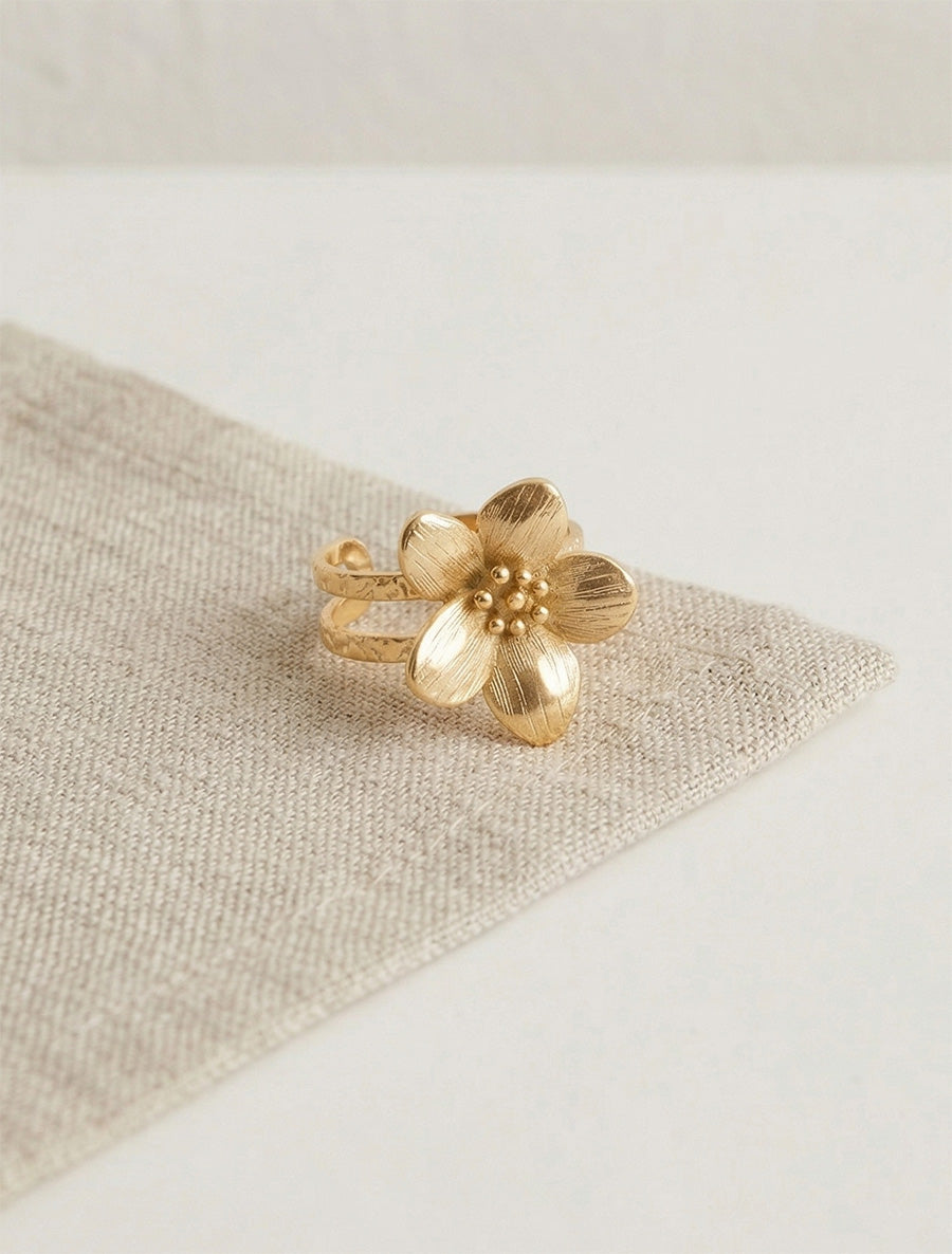 Bague martelée à fleur - Or - 1