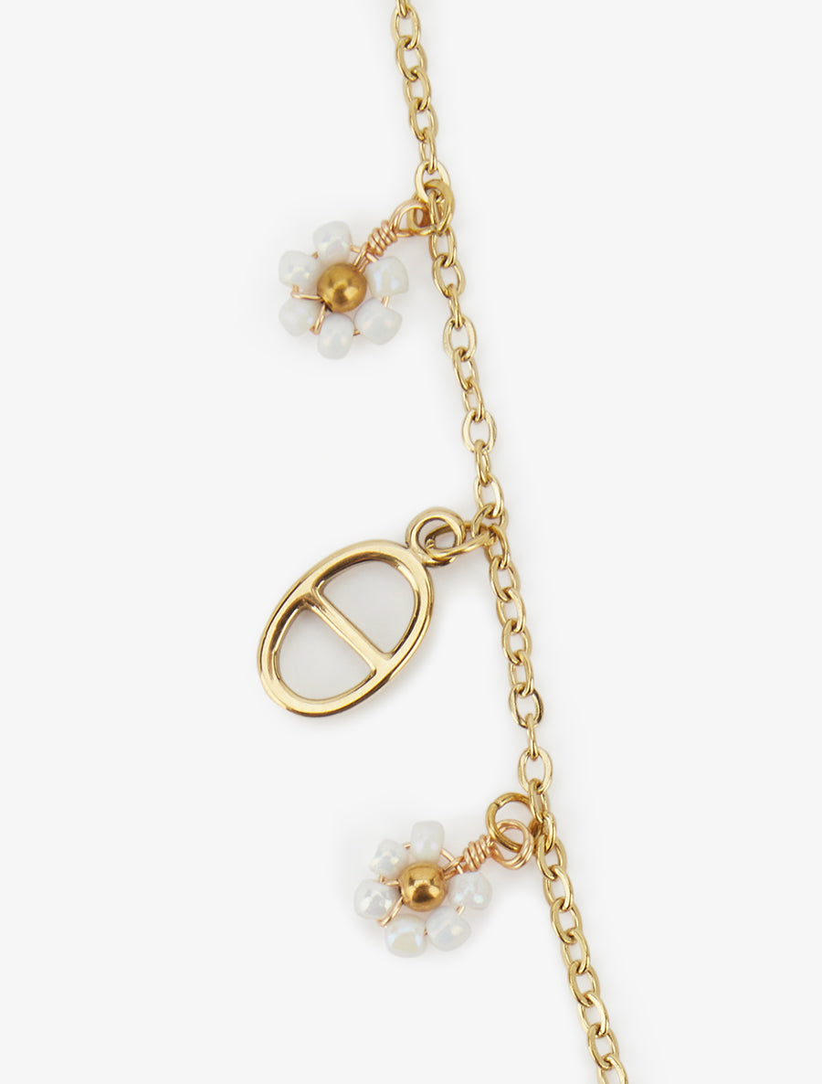 Collier fin à breloques fleurs perlées - Or/blanc - 3