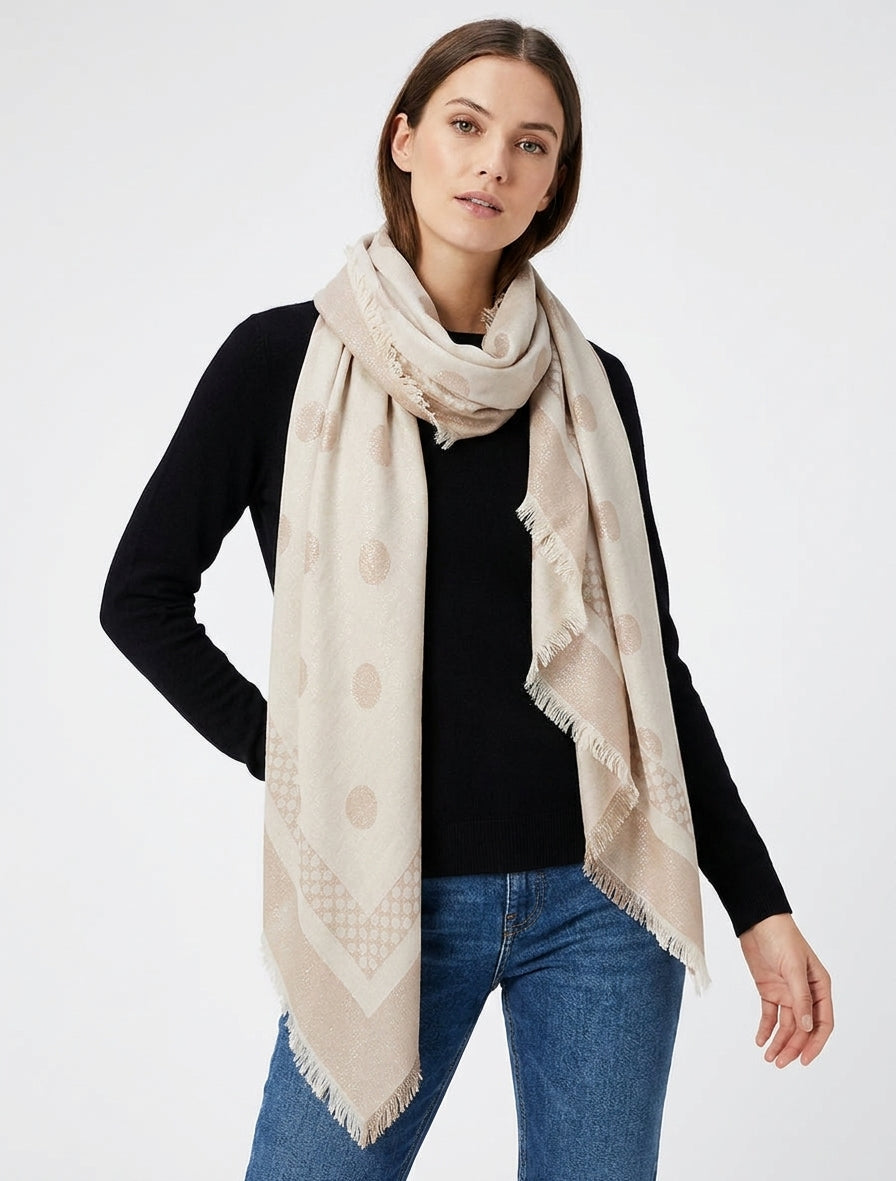 Irisier quadratischer Schal mit Punktmuster - Beige