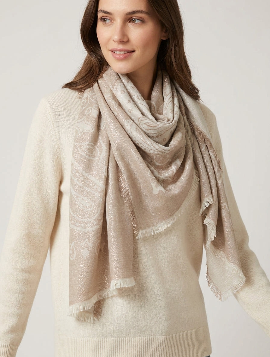 Rechteckiger schillernder Schal mit Paisleymuster - Beige