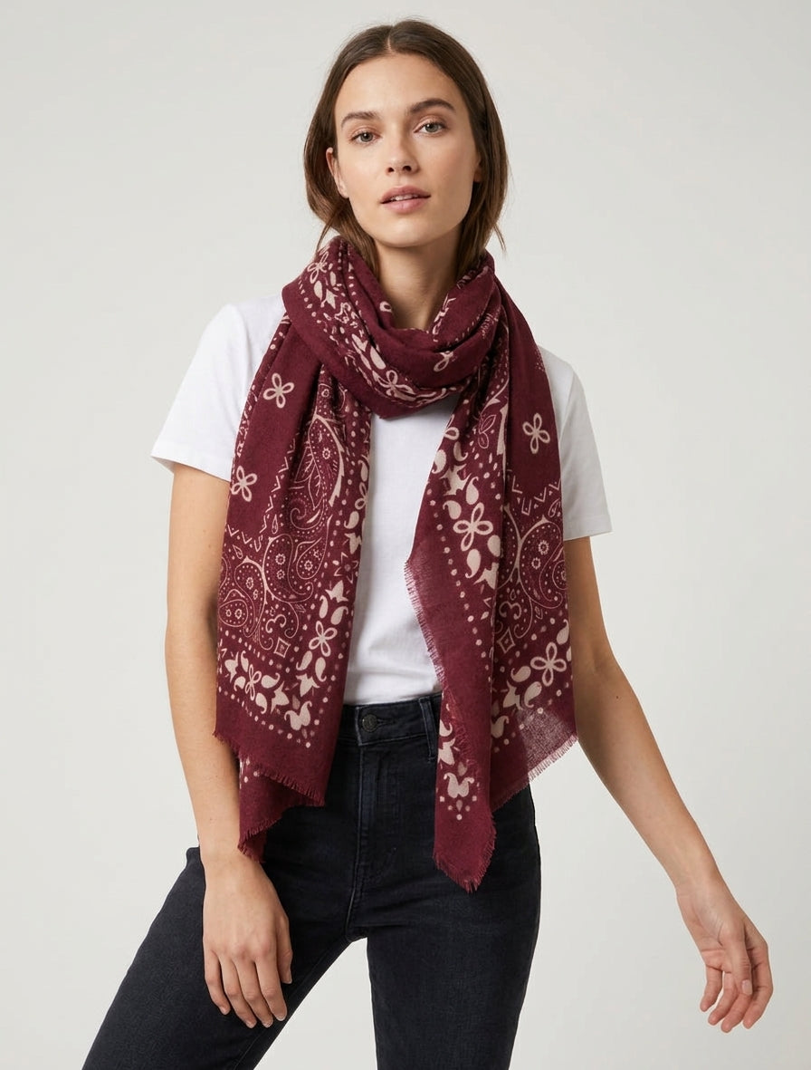 Rechteckiger Schal mit Bandana-Muster - Bordeaux