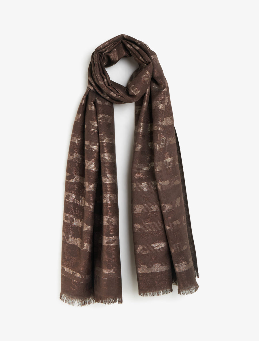 Echarpe rectangulaire irisée à motif léopard - Marron - 1