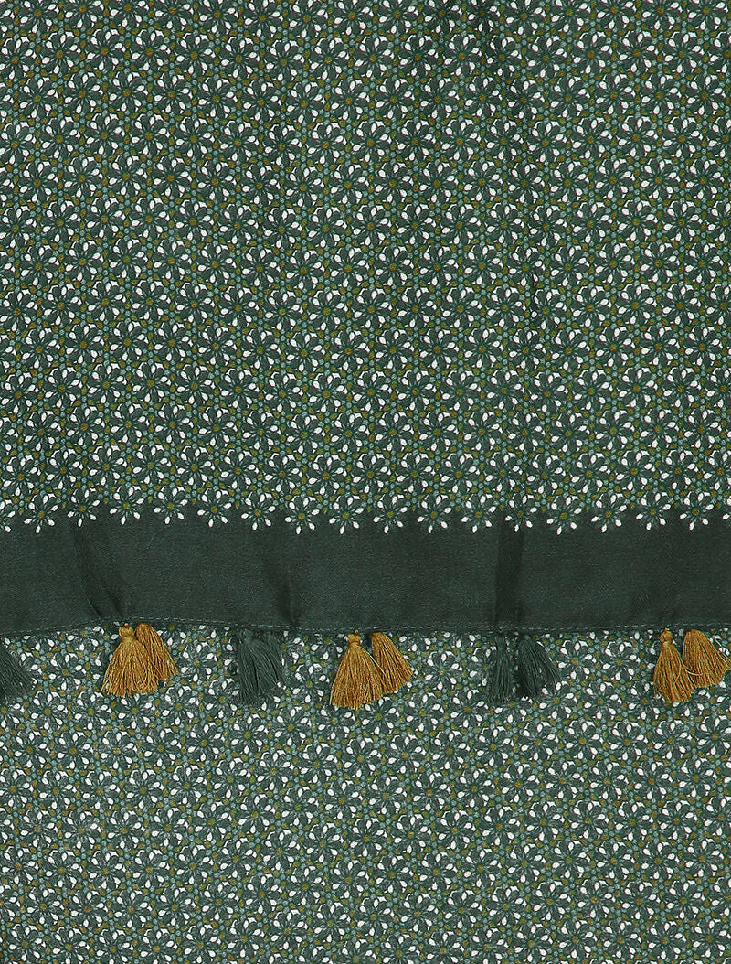 Foulard à imprimé mosaïque de fleurs et bords à pompons - Vert - 2