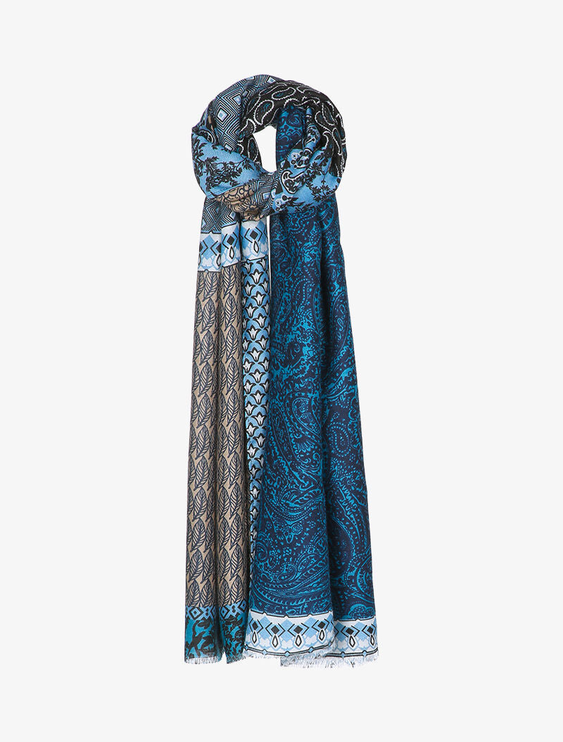 Foulard à imprimé végétal et cachemire - Bleu - 1