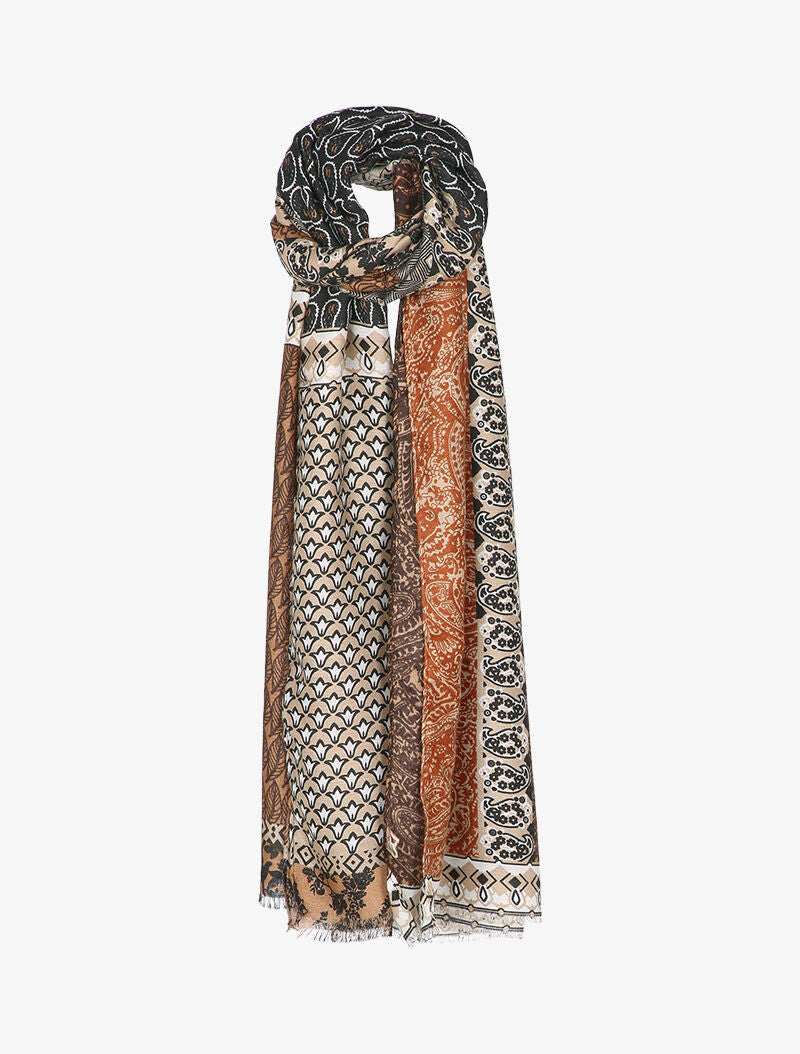 Foulard à imprimé végétal et cachemire - Camel - 1
