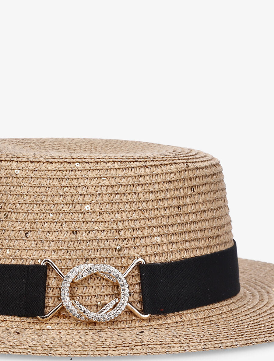 Canotier à sequins et galon bijou - Sable - 2