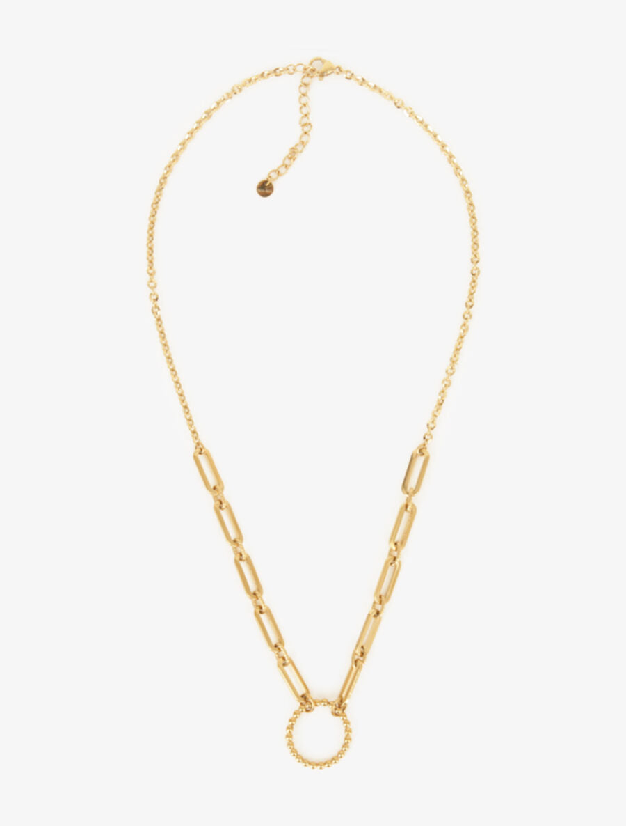 Collier à pendentif maille rectangles et anneau - Or - 3