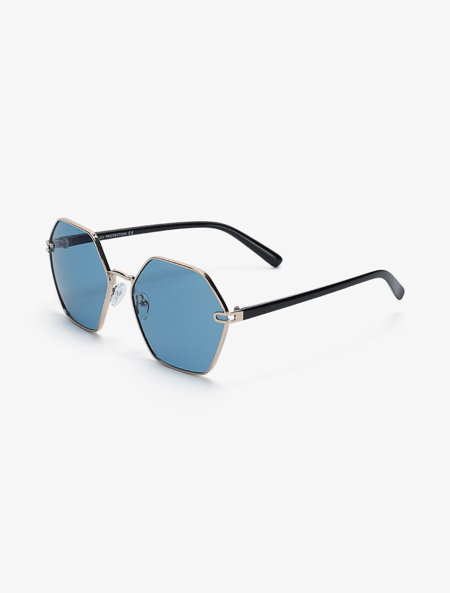 Lunettes de soleil octogonales overzise - Bleu/doré - 1