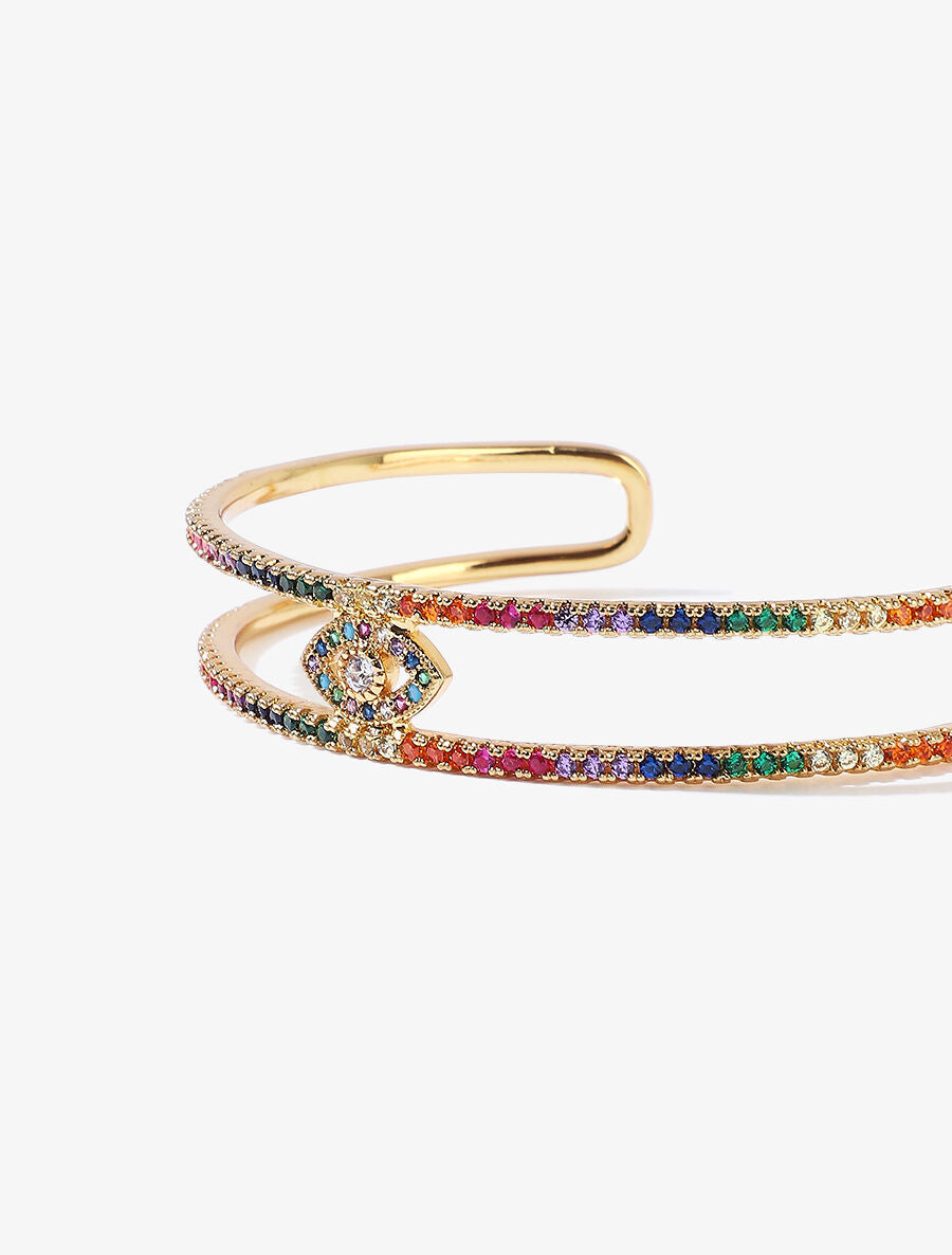Jonc ouvert double rangs ornés de zircons - Or - 2