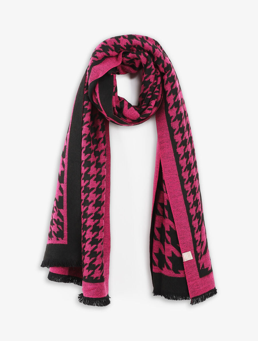 Echarpe en laine mélangée imprimé pied de poule - Fushia - 1