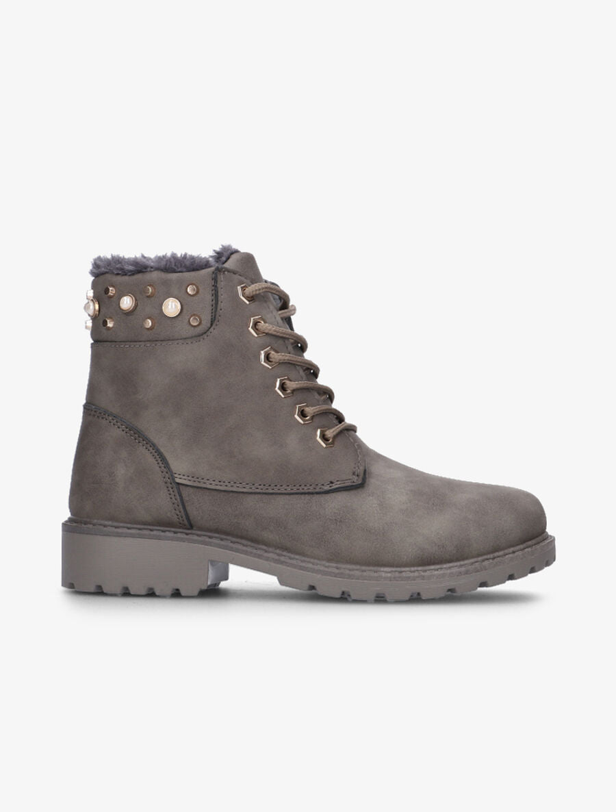 Boots fourrées à chevilles ornées - Gris - 1