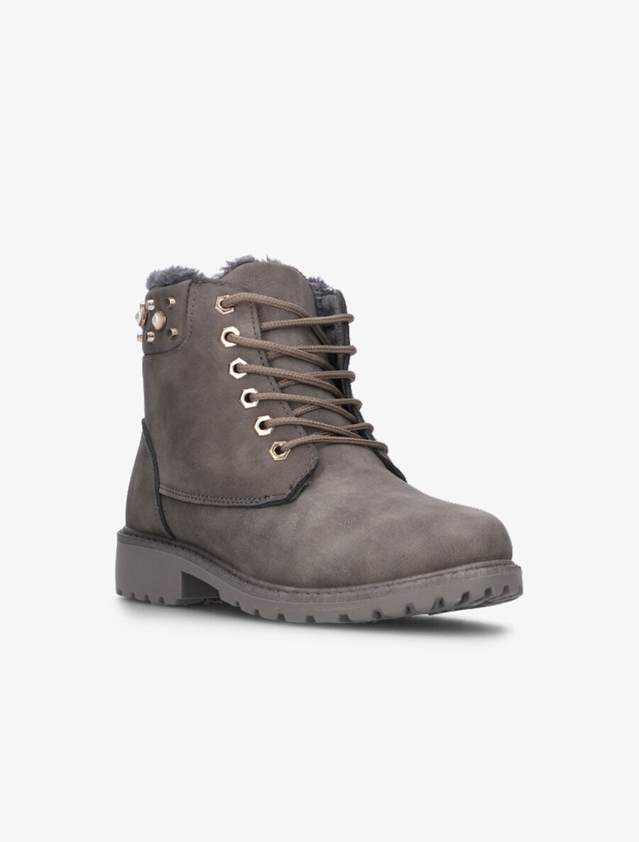 Boots fourrées à chevilles ornées - Gris - 2