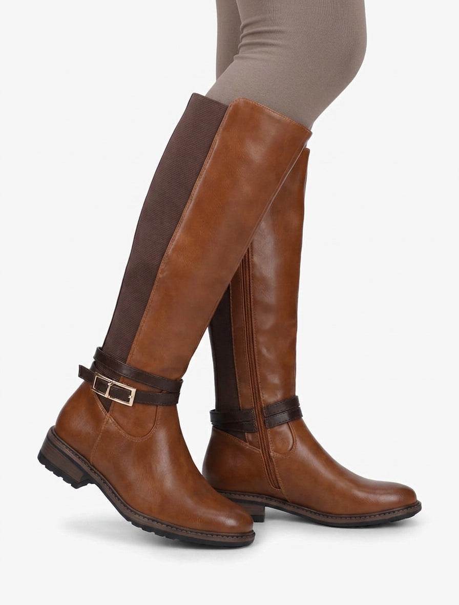 Elastische einfarbige Stiefel - Kamel