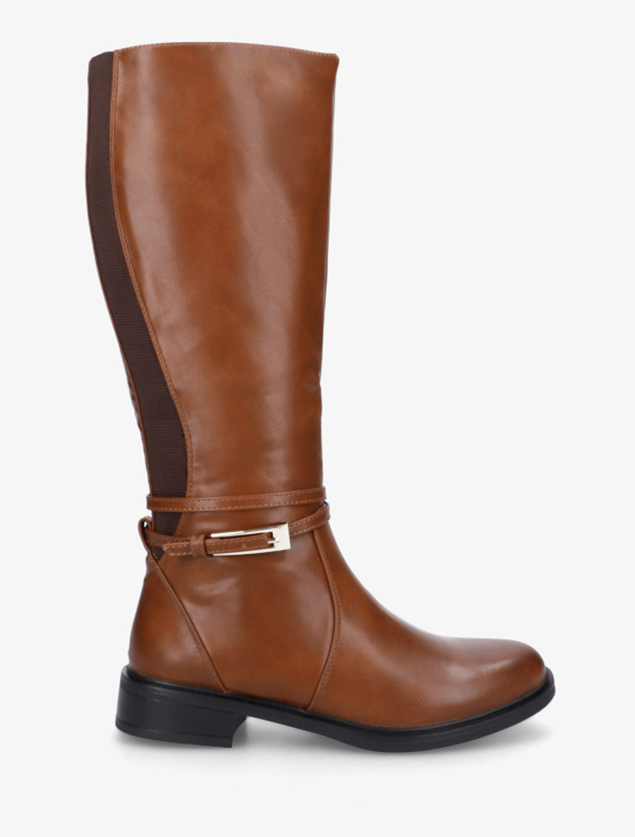 Bottes en simili à boucle rectangulaire - Camel - 1