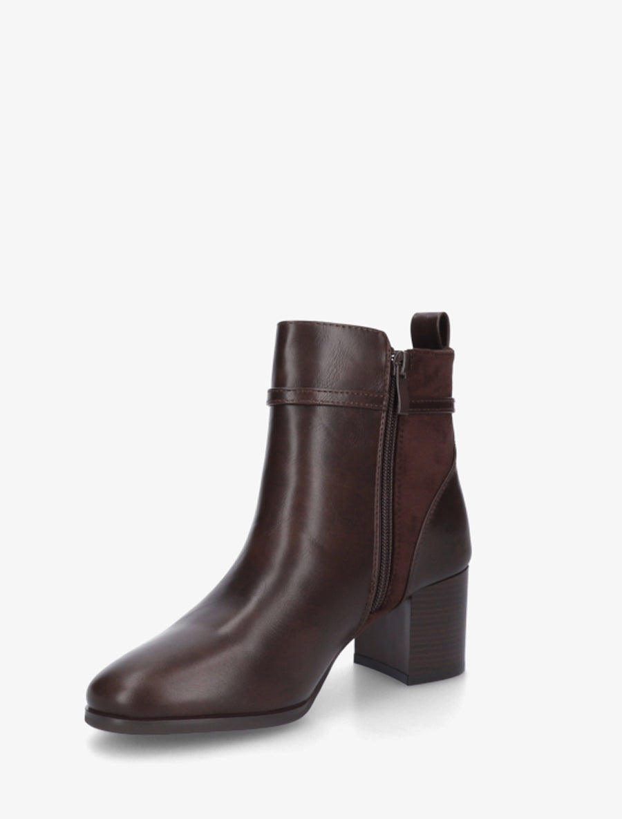 Bottines bimatière avec sangles - Marron - 3