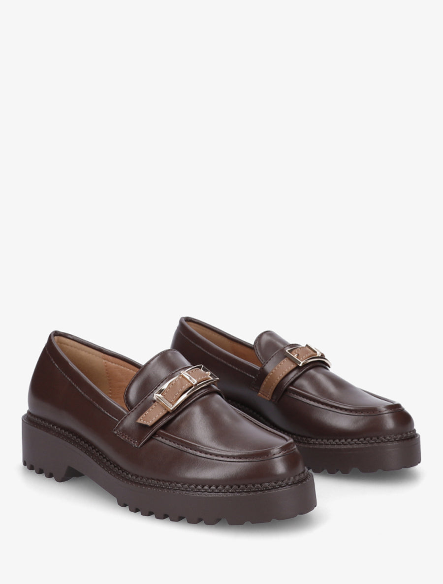 Mocassins à semelle crantée et boucle métallique - Marron - 4