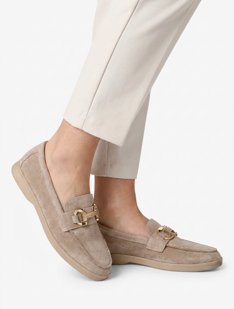 Unifarbene Mokassins aus Wildleder - Beige
