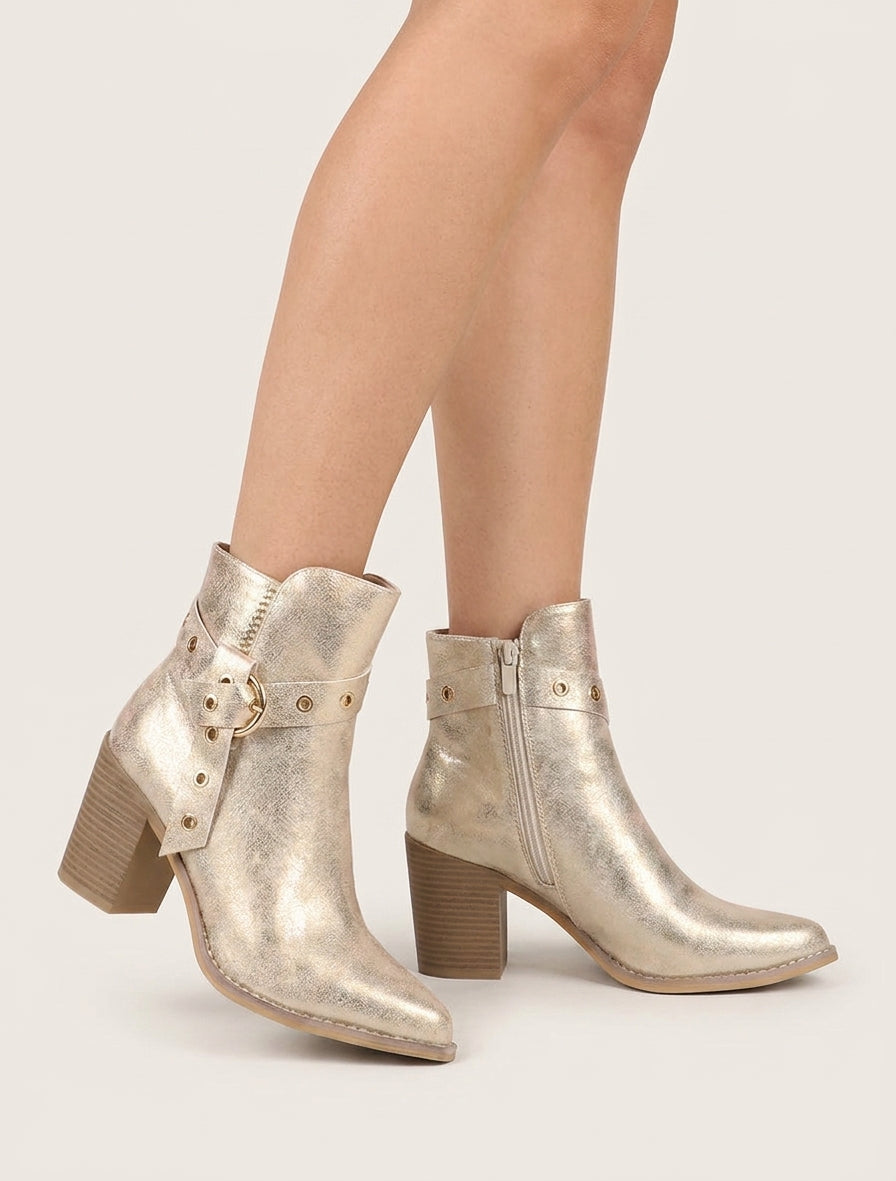 Perlmuttfarbene Stiefeletten mit Riemen - Oder