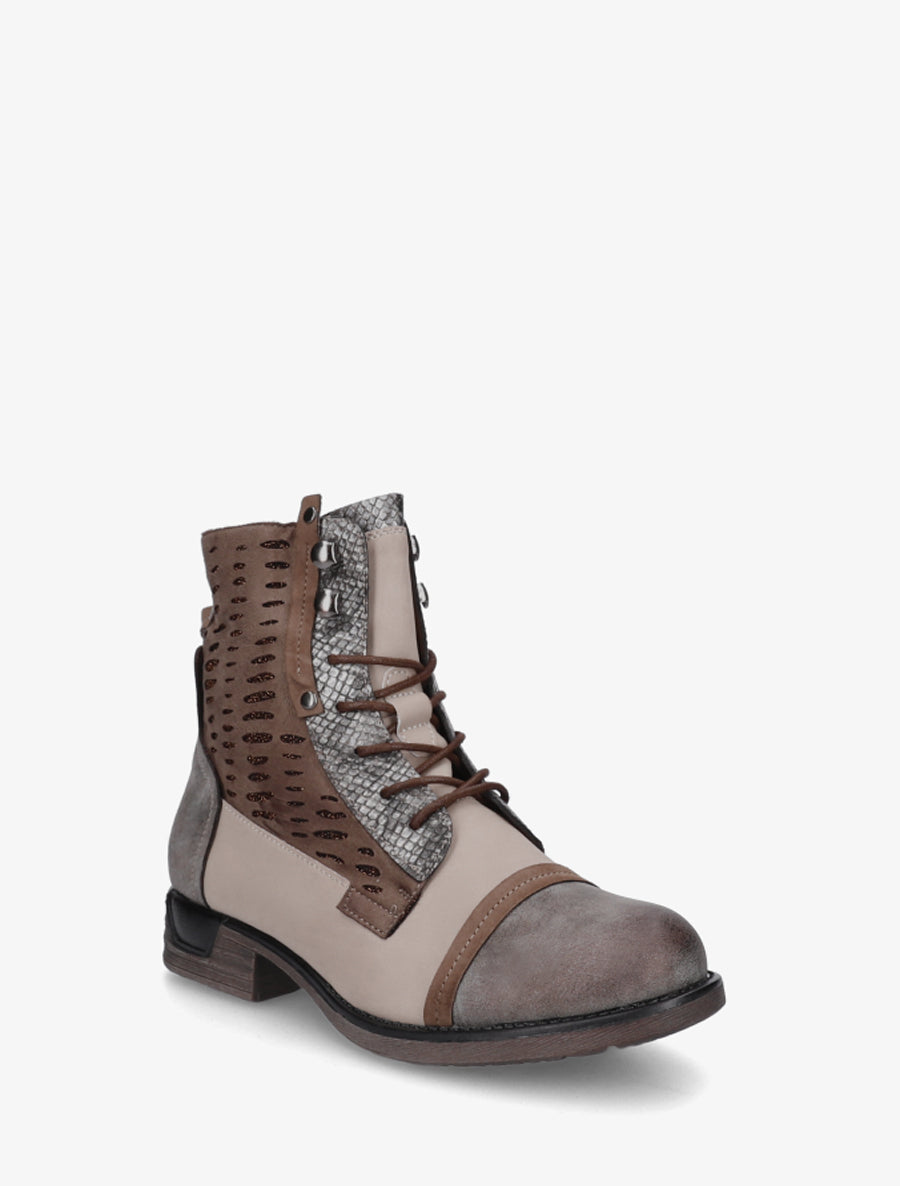 Bottines lacées irisées à perforations - Taupe - 2