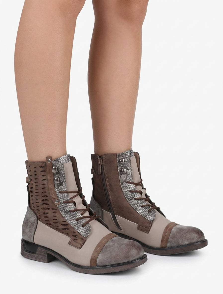 Irisierte geschnürte Stiefeletten mit Perforationen - Maulwurf