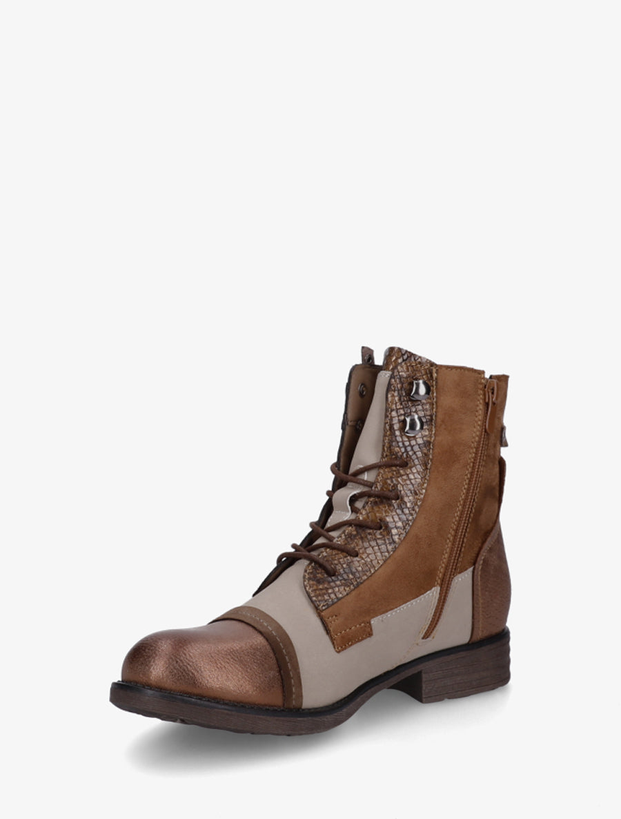 Bottines lacées irisées à perforations - Camel - 3