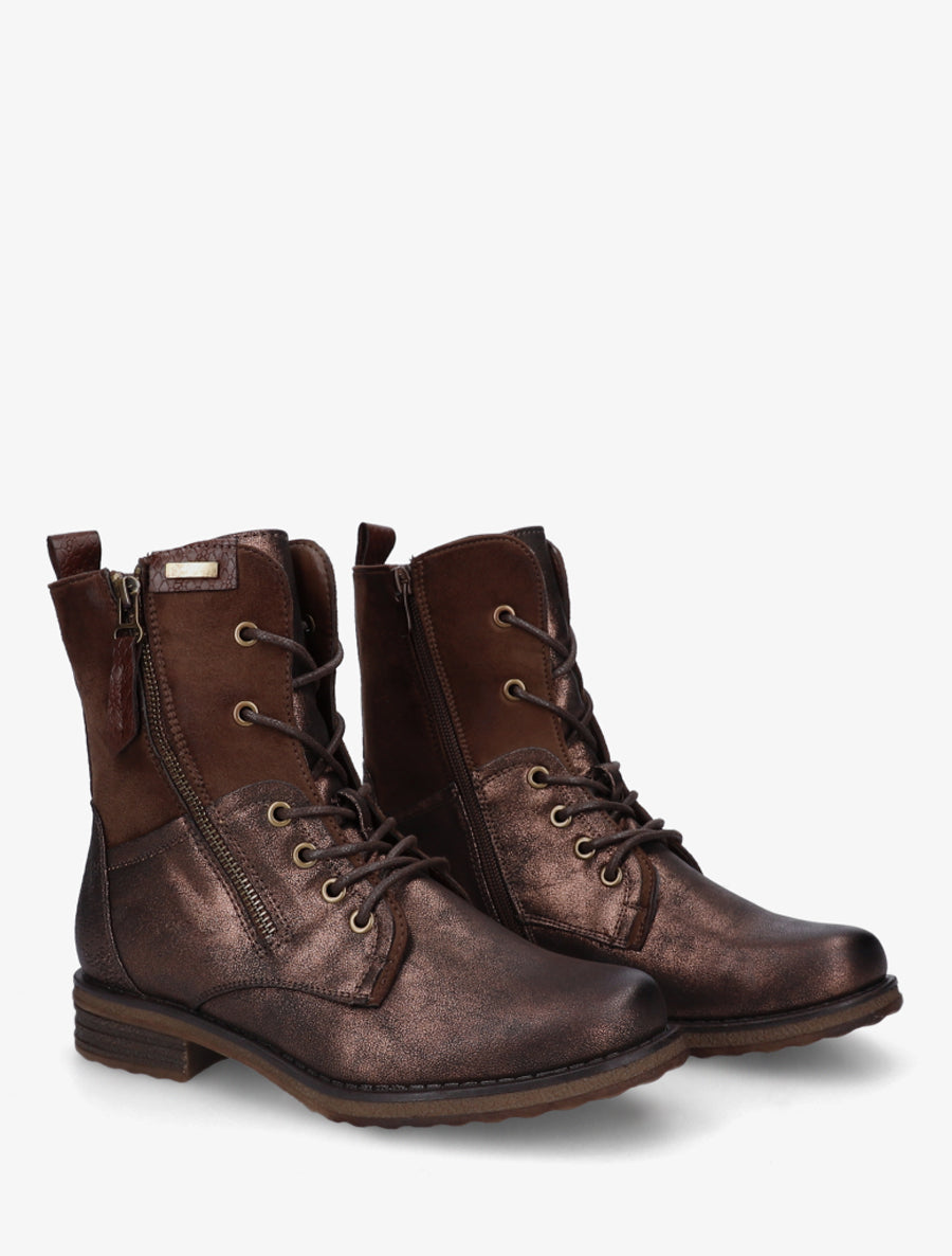 Bottines bimatière à lacets - Marron - 4