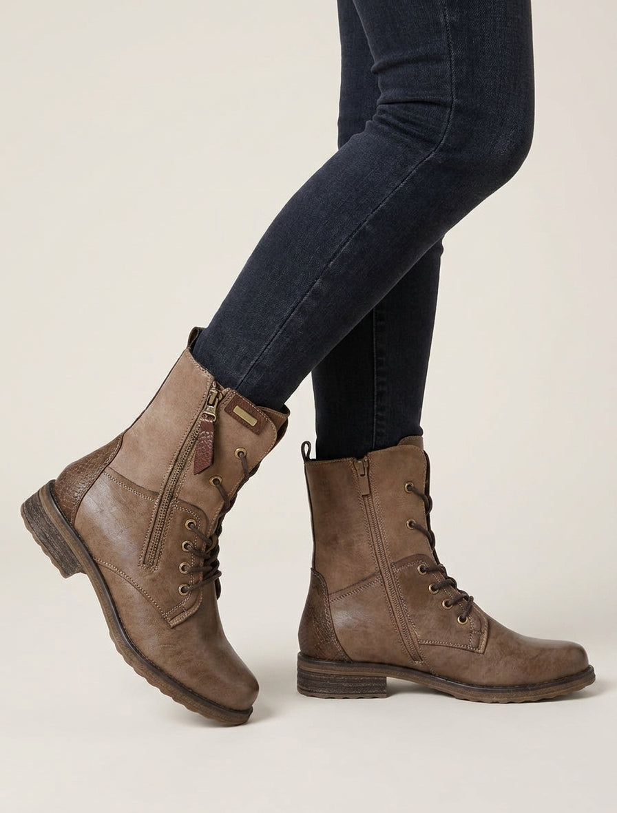 Schnürstiefeletten aus zweierlei Material - Maulwurf