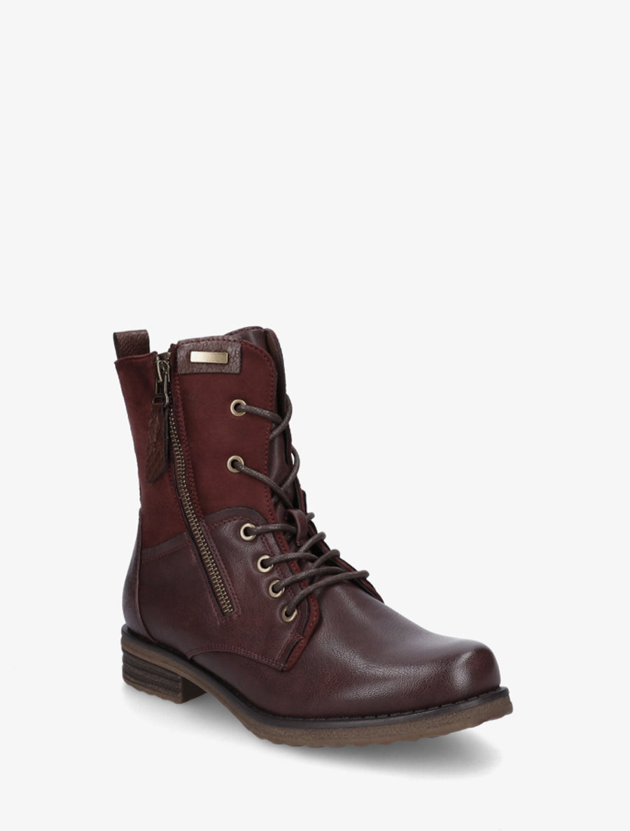 Bottines bimatière à lacets - Lie de vin - 2