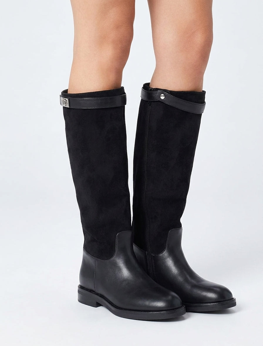 Stiefel aus Wildlederimitat und Kunstleder - Schwarz