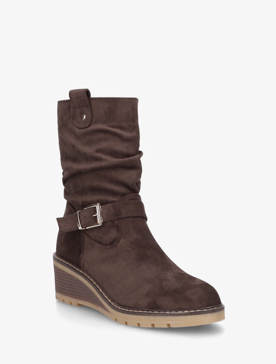 Bottines montantes compensées effet froncé - Marron - 2
