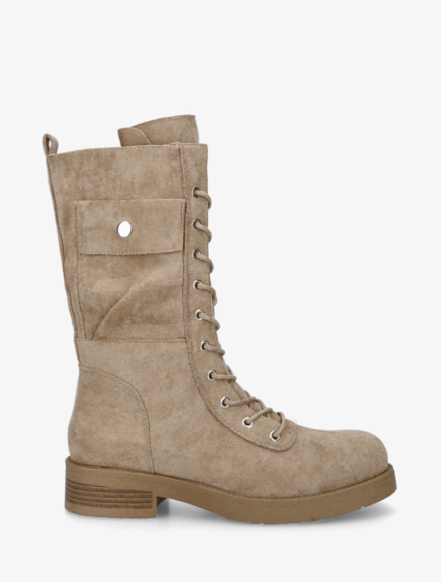 Bottines montantes à lacets et poches décoratives - Beige - 1