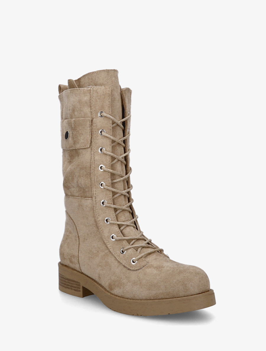 Bottines montantes à lacets et poches décoratives - Beige - 2