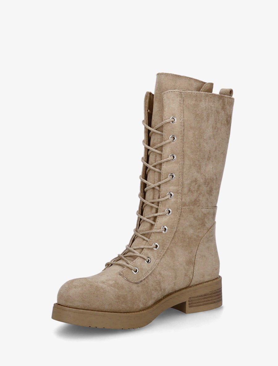Bottines montantes à lacets et poches décoratives - Beige - 3